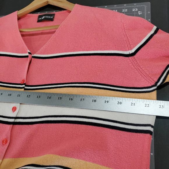 Sag Harbor Cardigan Womens XL Pink Striped V-Neck Knit Button Sweater Y2K 90s - Picture 7 of 7